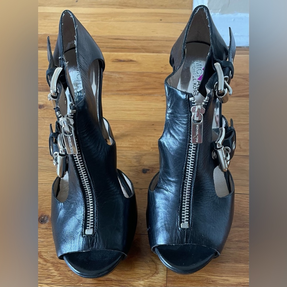 MICHAEL KORS black Leather high heels heeled shoes Platform 8.5